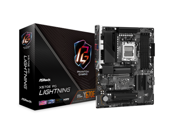 open box asrock x670e pg lightning am5 atx motherboard. 4xddr5 slots, pcie 5.0x16, amd cross fire, quad m.2 slots, 2.5gb lan, 7.1 hd audio, hdmi,...