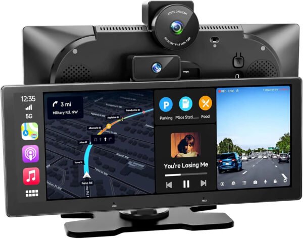 atoto p625s1n 10.25" portable carplay screen – wireless carplay & android auto car stereo with front & cabin dvr cameras, g sensor, wifi/usb