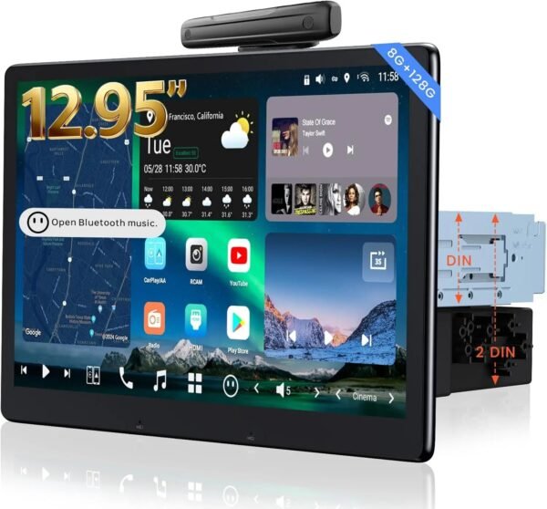 atoto x10g129e 12.9" floating screen single din android car stereo, 8gb+128gb qled single din head unit with wireless carplay & android auto, 4g lte,