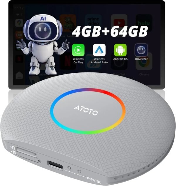 atoto cb6a wired carplay to wireless carplay/android auto adapter with bluetooth, wireless carplay ai box, ai voice dongle with gps tracking, 4gb+64gb atoto cb6a wired carplay to wireless carplay/android auto adapter with bluetooth, wireless carplay ai box, ai voice dongle with gps tracking, 4gb+64gb