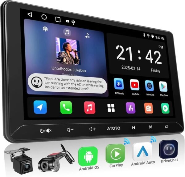 atoto a5lg211t 10.1" android double din radio with wireless carplay/android auto, lrv backup camera & dvr dashcam, wifi/bluetooth/usb tethering,