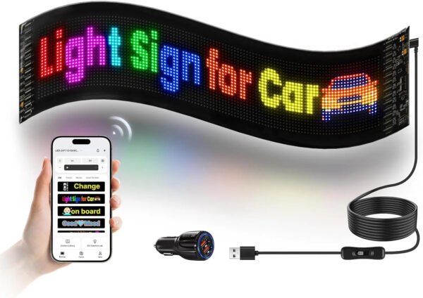 leaprock 21" hd led light sign for car programmable flexible display with bluetooth control, custom logos/animations & eco mode for car windshield