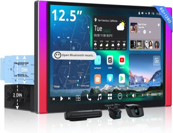atoto x10g125e r3 12.5" bluetooth car radio with dual recording cams, single din & double din, qled android stereo 8g+128g, floating screen, 7.1.2ch