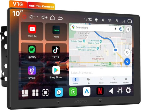 atoto v10g211oc 10" qled android 14 double din car stereo, 8 core 6g+128g, wireless carplay & android auto, 4g lte/wi fi, in car karaoke, 7.1.2 ch