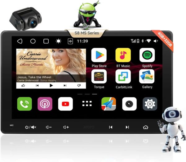 atoto s8g2094ms 9" qled 8 core double din android car stereo with 1080p front camera, 4g+32g, wireless carplay & android auto, built in 4g, dual