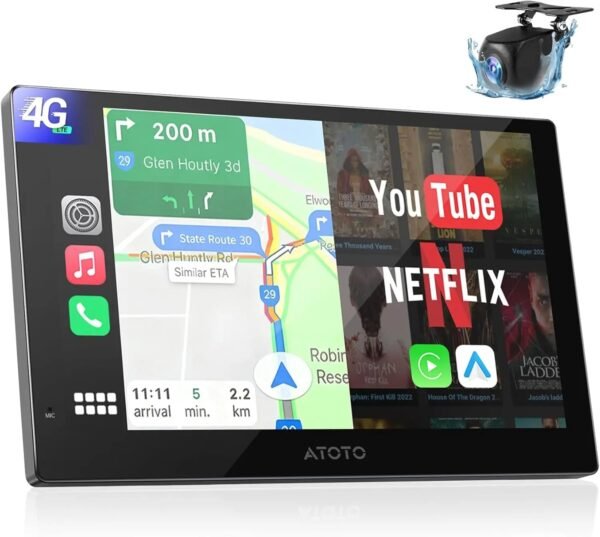atoto p909pr1n s3 9" qled portable car display – dash cam dvr & ahd rear camera ready, wireless carplay & android auto, full android, 4g lte, dual