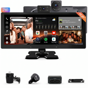 atoto p1025p2m 10.25" portable carplay & android auto display, 8gb+128gb, 4g lte, dual band wi fi, bluetooth, car charger, cup holder mount,