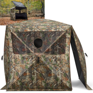 shoot through hunting blinds | mesh pop up deer blinds | portable 2 3 person camouflage ground blind for hunting with extended edge 150d