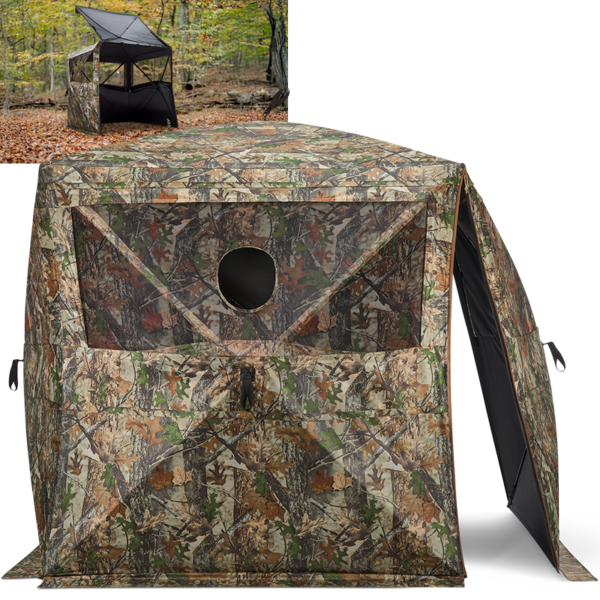 shoot through hunting blinds | mesh pop up deer blinds | portable 2 3 person camouflage ground blind for hunting with extended edge 150d