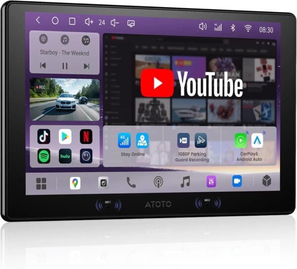atoto s8 gen4 9" double din android head unit, wireless carplay & android auto, built in 4g lte, agentic ai, hi fi dsp, optical s/pdif, f/r dash cam