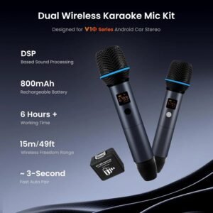 atoto ac micw2 wireless karaoke microphone kit – dual handheld rechargeable mics with receiver, low latency, 49ft range, 6h playtime, compatible
