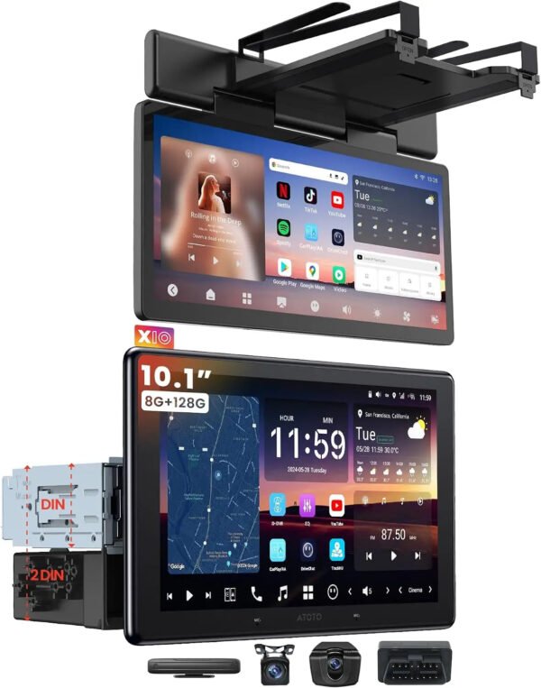 atoto x10g110esm r3s 10" ai scenepilot android car stereo with second touchscreen & dash cam