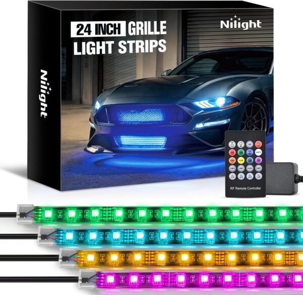 4pcs 24 inch rgb led grille light strips with wireless remote control | 144 leds multi color exterior lighting kit diy sound active function music 4pcs 24 inch rgb led grille light strips with wireless remote control | 144 leds multi color exterior lighting kit diy sound active function music