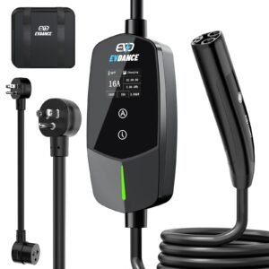 evdance flux level 1 & 2nema 5 15 plug nacs portable ev charger 12a/16a | etl certification etl listed / wifi enabled
