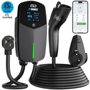 evdance home level 2 ev charger nema 14 50 j1772 wall mounted plug in 40a | etl certification