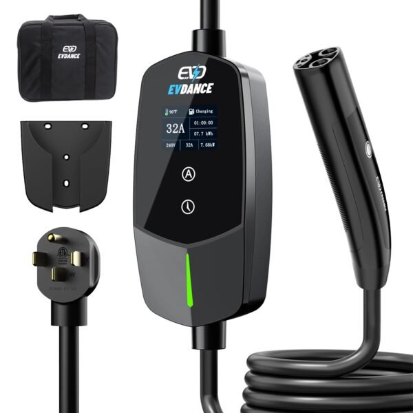 evdance level 2 nema 14 50 32a tesla/nacs portable ev charger | etl certification