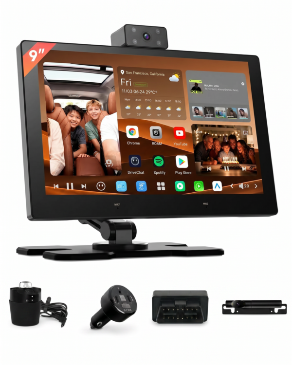 atoto p1009p2m 9 inch 4g lte android portable navigation multimedia receiver bundle with parking monitor, app remote wake up, video calling,