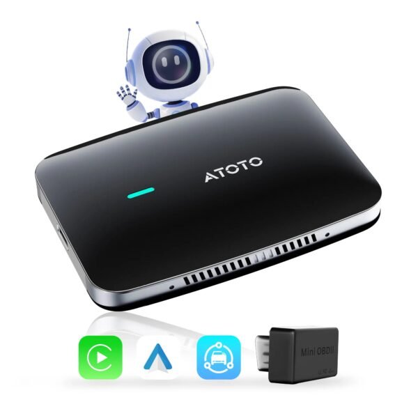 atoto cb4b bk s01 adaptador carplay inalámbrico y carplay ai box – android auto, streaming de video, chatgpt ia, escáner obd2, youtube, netflix, wifi