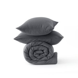 textured quilted comforter set dark grey / circle / queen