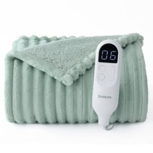 striped flannel heated blanket emerald green / full striped flannel heated blanket emerald green / full