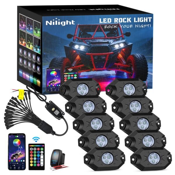 rgb led rock lights kit 10 pods underglow multicolor neon pod with remote & bluetooth app control diy flashing music mode wheel well light for truck rgb led rock lights kit 10 pods underglow multicolor neon pod with remote & bluetooth app control diy flashing music mode wheel well light for truck