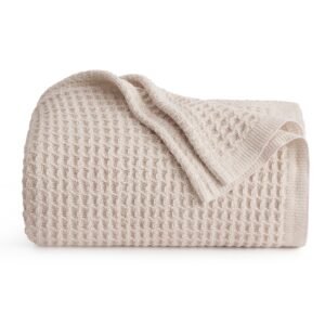 cotton waffle weave blanket beige / full