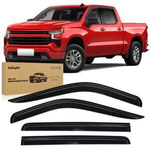 tape on rain guards for chevy silverado/gmc sierra 1500 crew cab 2019 2024, window visors vent wind deflectors 4pcs