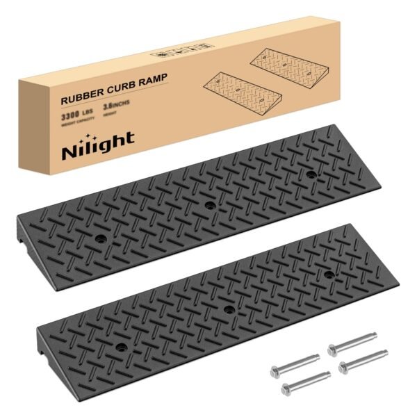 2.4inch rise curb ramps, heavy duty rubber driveway threshold shed ramp for sidewalk cars lawn mower wheelchairs motorcycles, 3300lbs load capacity