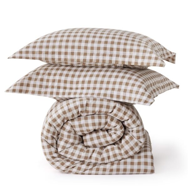 gingham comforter set brown gingham / queen