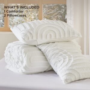 fluffy arch tufted comforter set white / full