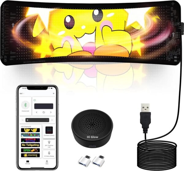 atoto 19.4" voice & app controlled scrolling text display with custom rgb animations for vehicles, stores & hotels (usb 5v powered, flexible mount)