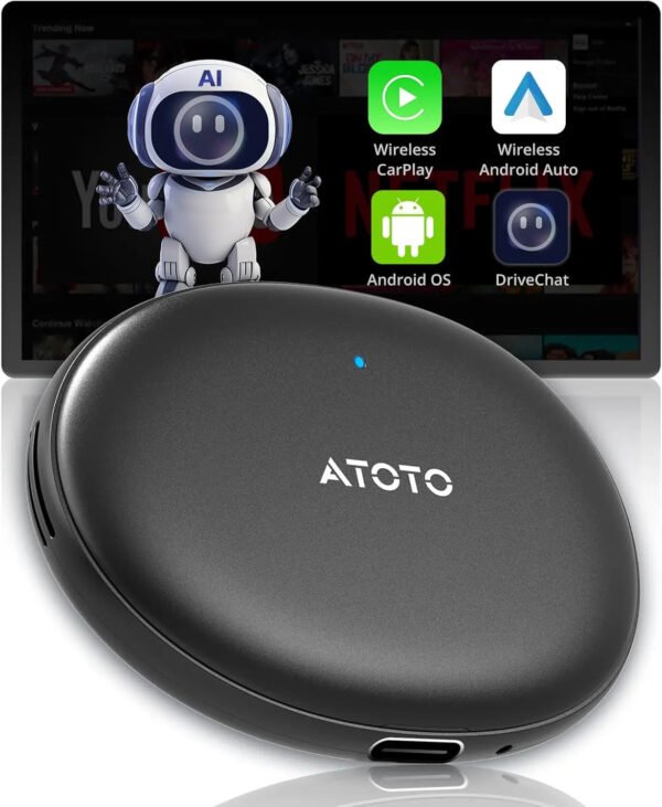 atoto ad5 wireless carplay android ai box, plug & play, 2g+16g, smart ai dongle power by chatgpt, wireless carplay adapter with dual wifi, support