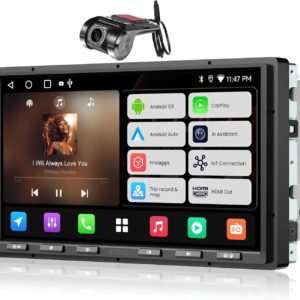 atoto a5lg2a7t 7" double din car stereo, 1080p dash cam, 1280x720 qled touchscreen, 2g+32g, wireless carplay and android auto, wifi and bluetooth