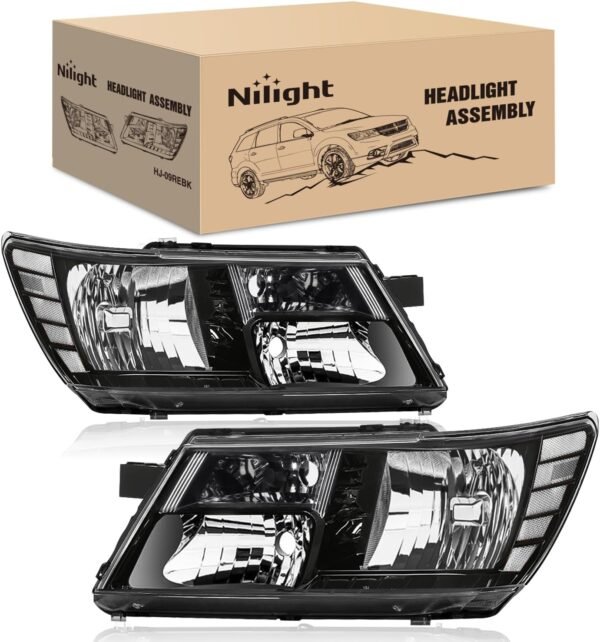 headlight assembly compatible with 2009 2020 dodge journey | 2009 2020 dodge journey black housing amber reflector headlamp