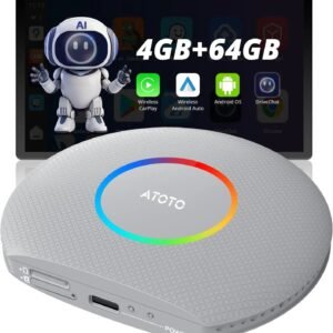 atoto cb6 adattatore carplay wireless/android auto, dongle ai intelligente con gps, bluetooth, 4gb+64gb – compatibile con molte app