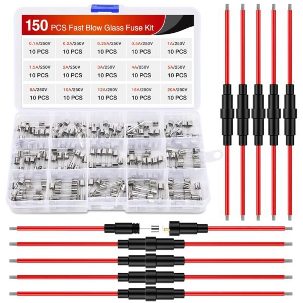 150pcs fast blow glass fuses with 10pcs 5x20mm inline holder screw type16awg 250v 0.1a 0.2a 0.25a 0.5a 1a 1.5a 2a 3a 4a 5a 8a 10a 12a 15a 20a tube 150pcs fast blow glass fuses with 10pcs 5x20mm inline holder screw type16awg 250v 0.1a 0.2a 0.25a 0.5a 1a 1.5a 2a 3a 4a 5a 8a 10a 12a 15a 20a tube