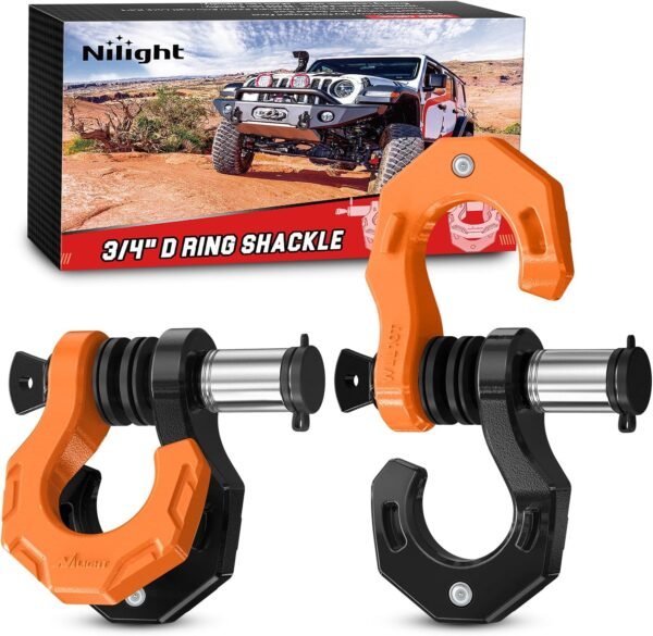 2 pack 3/4 inch d ring separate shackle with 7/8 inch lock pin 45,000 lbs break strength, off road recovery shackle with isolators washers for use