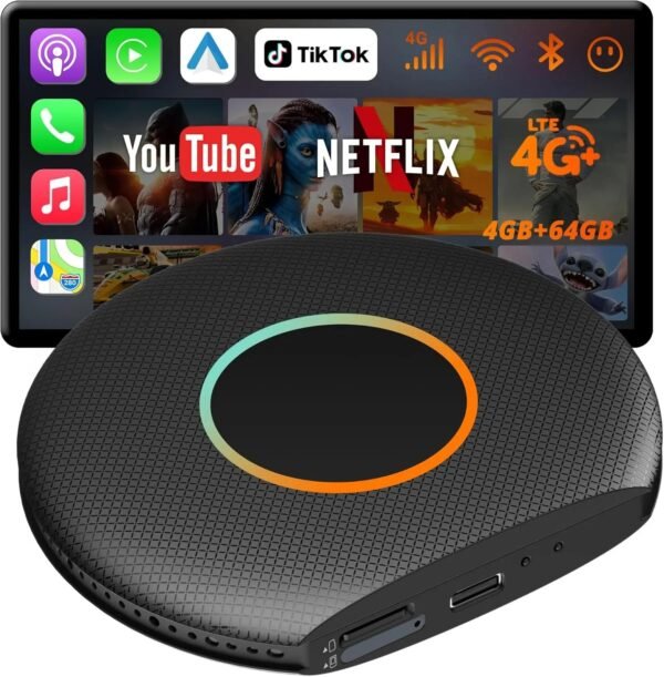 atoto cb6 wireless carplay adapter android ai box, 4gb/64gb, dual bt, gps, app support (wired to wireless converter)