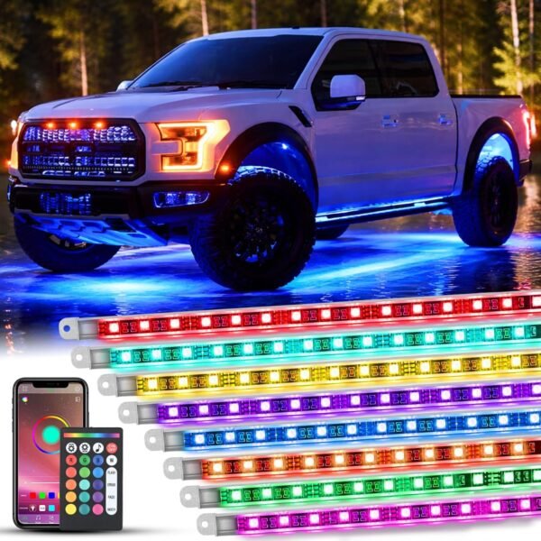 8pcs aluminum rgbw underglow led strip lights with app & remote | 396 leds door assist multi color diy sound active function music mode underbody
