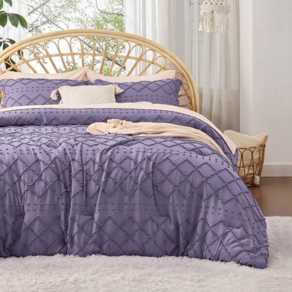tufted embroidery comforter set grayish purple / king