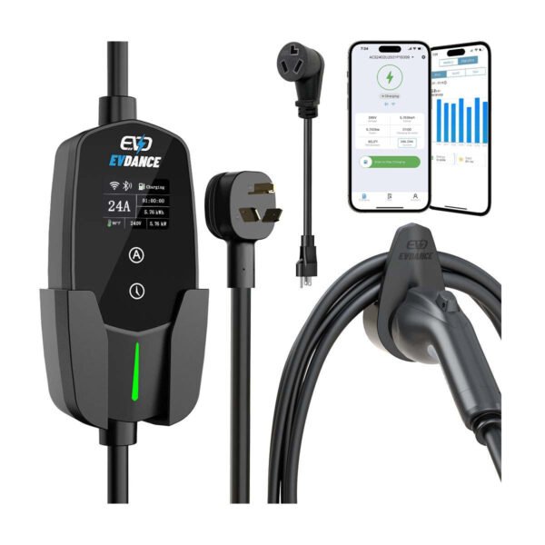 evdance level 1 2 j1772 portable ev charger | 16a–40a 24a (10 30) / wifi enabled