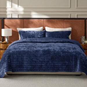 luxury velvet quilt set navy blue / king