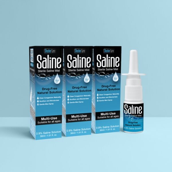 shusher care saline nasal spray – drug free, preservative free congestion relief for babies & family 3 pack